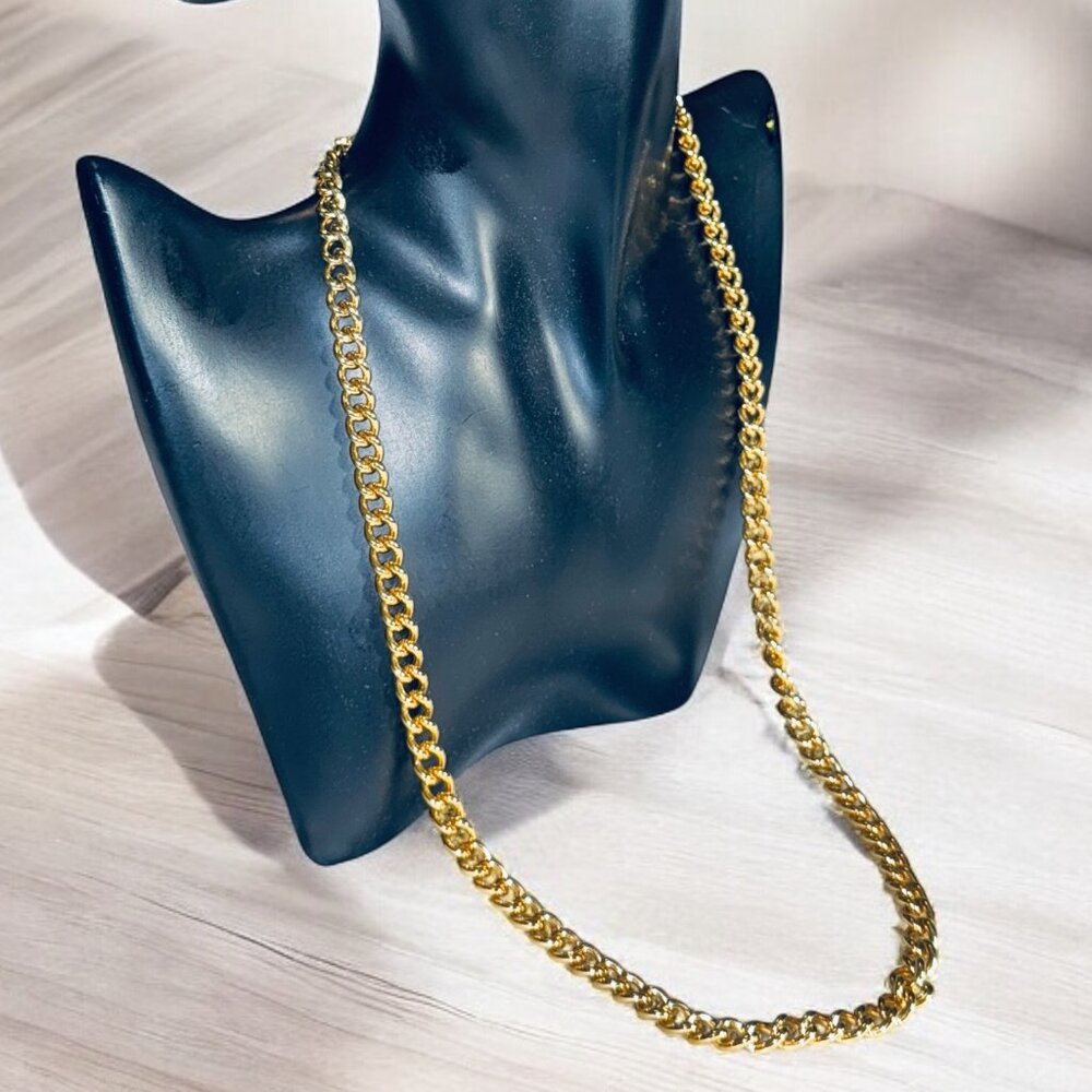 Heavy Gold Tone Links Chain Necklace 25 inches Toggle Clasps Costume Jewelry